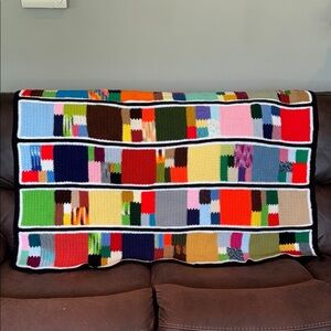 Vintage colorful Handmade Crochet Square Knit Afghan Throw Blanket Roseanne